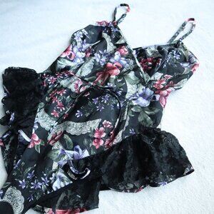 Vintage Gold Label Victoria's Secret Ruffle Lace Floral Teddy Bodysuit